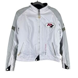 Castle Streetwear White Gray Full Zip Lined Mock Neck Motorcycle Jacket Size 10